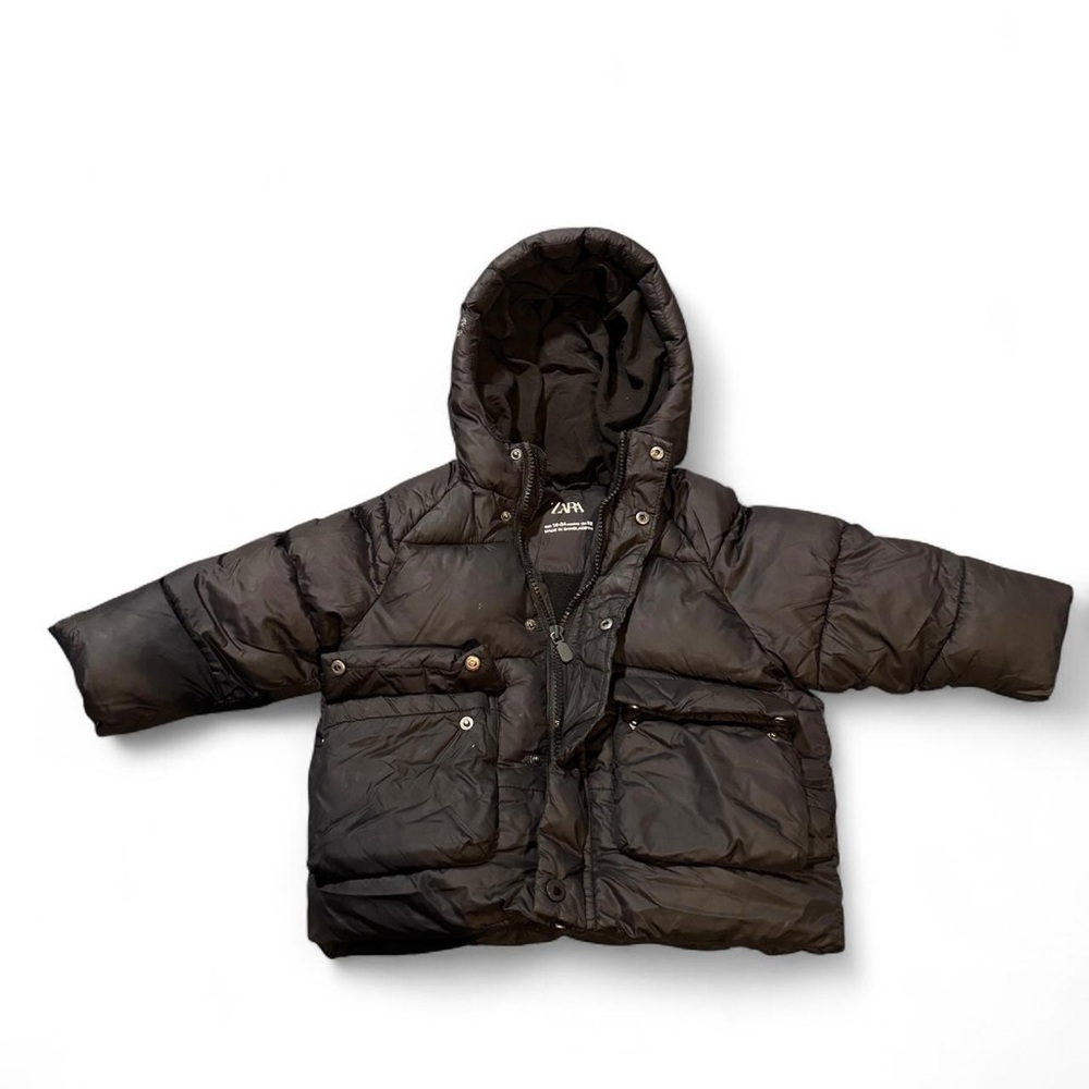Zara black puffer coat with hood Size 18-24 months